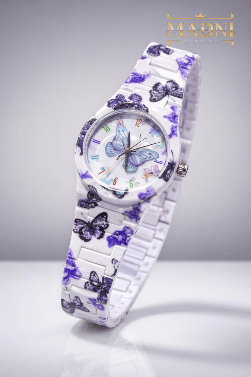 AURA Floral Print Watch – Lightweight Fiber, Butterfly Lock, Pretty Colors - Madni Watches