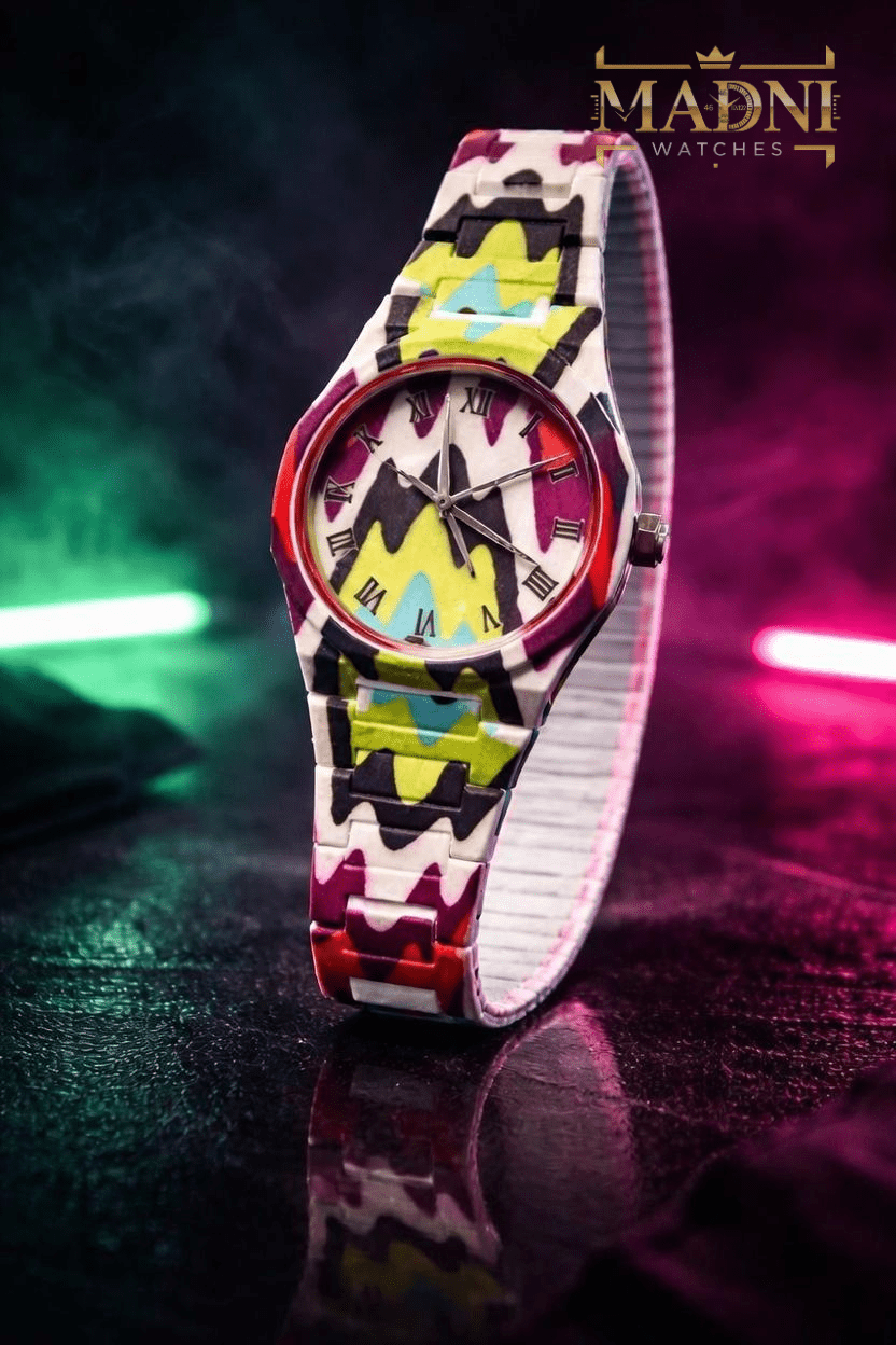 AURA Floral Print Watch – Lightweight Fiber, Butterfly Lock, Pretty Colors - Madni Watches