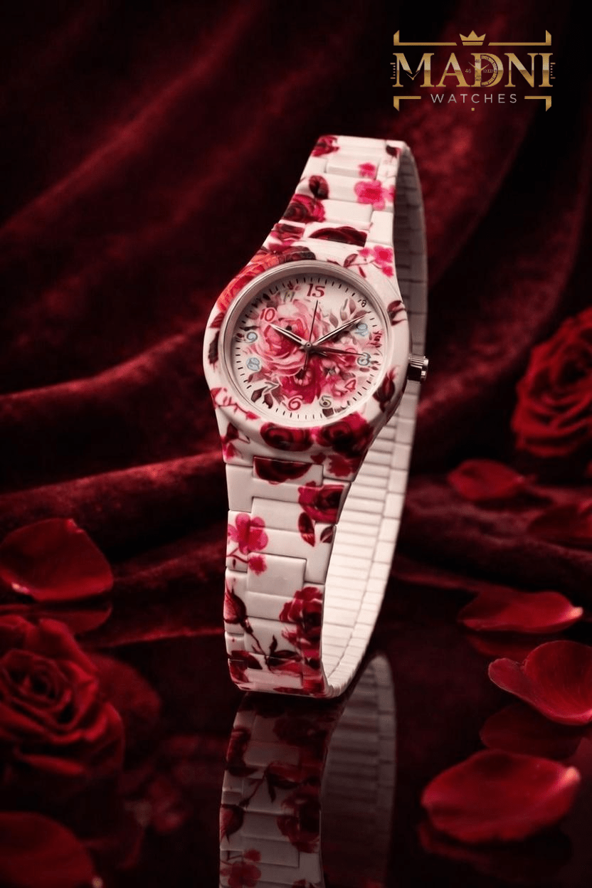 AURA Floral Print Watch – Lightweight Fiber, Butterfly Lock, Pretty Colors - Madni Watches