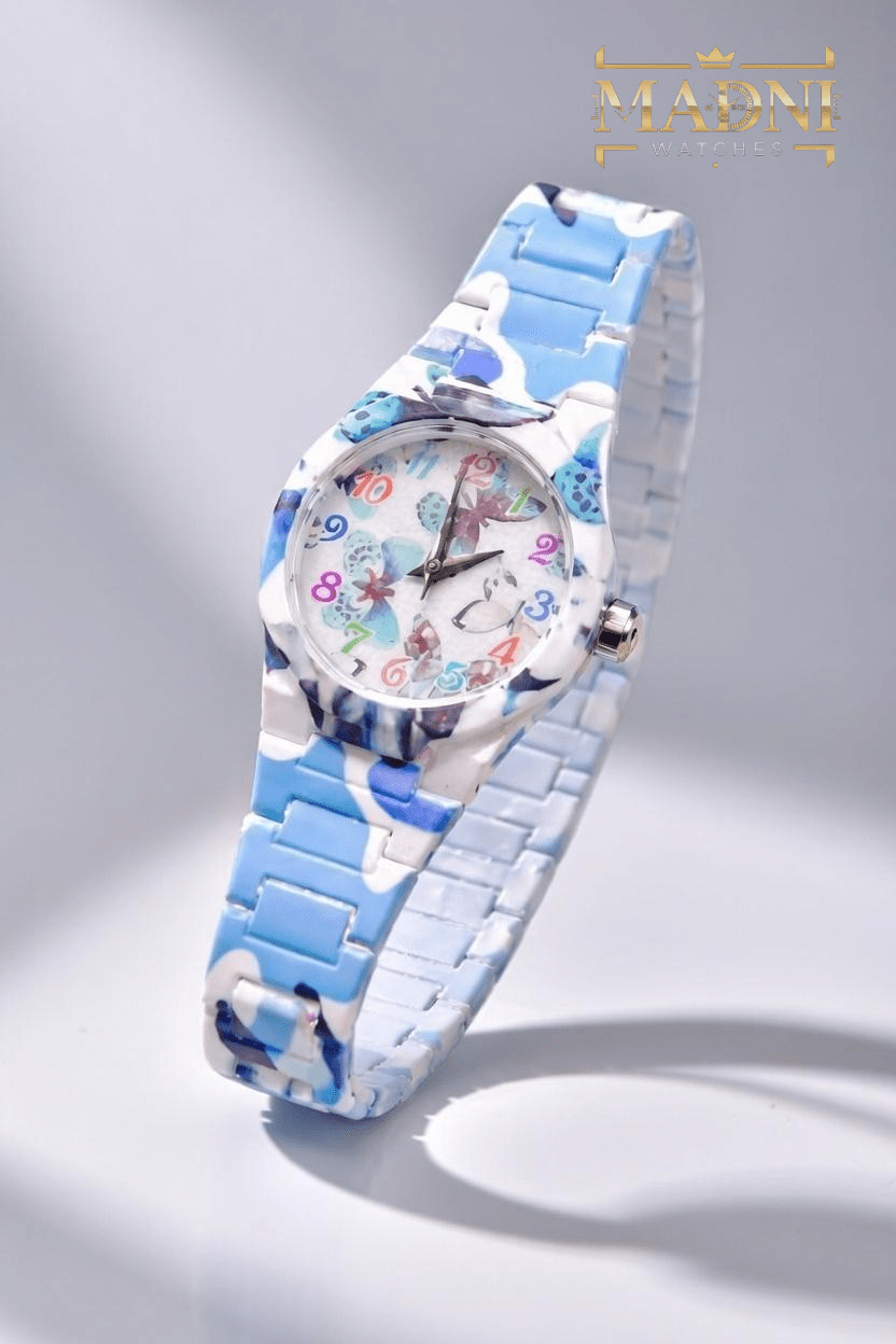 AURA Floral Print Watch – Lightweight Fiber, Butterfly Lock, Pretty Colors - Madni Watches