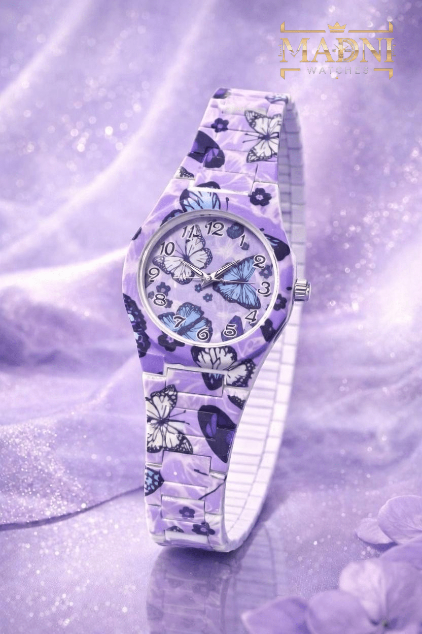AURA Floral Print Watch – Lightweight Fiber, Butterfly Lock, Pretty Colors (Second Variants) - Madni Watches
