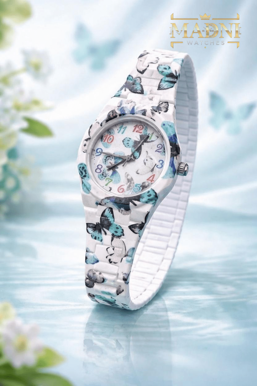 AURA Floral Print Watch – Lightweight Fiber, Butterfly Lock, Pretty Colors (Second Variants) - Madni Watches