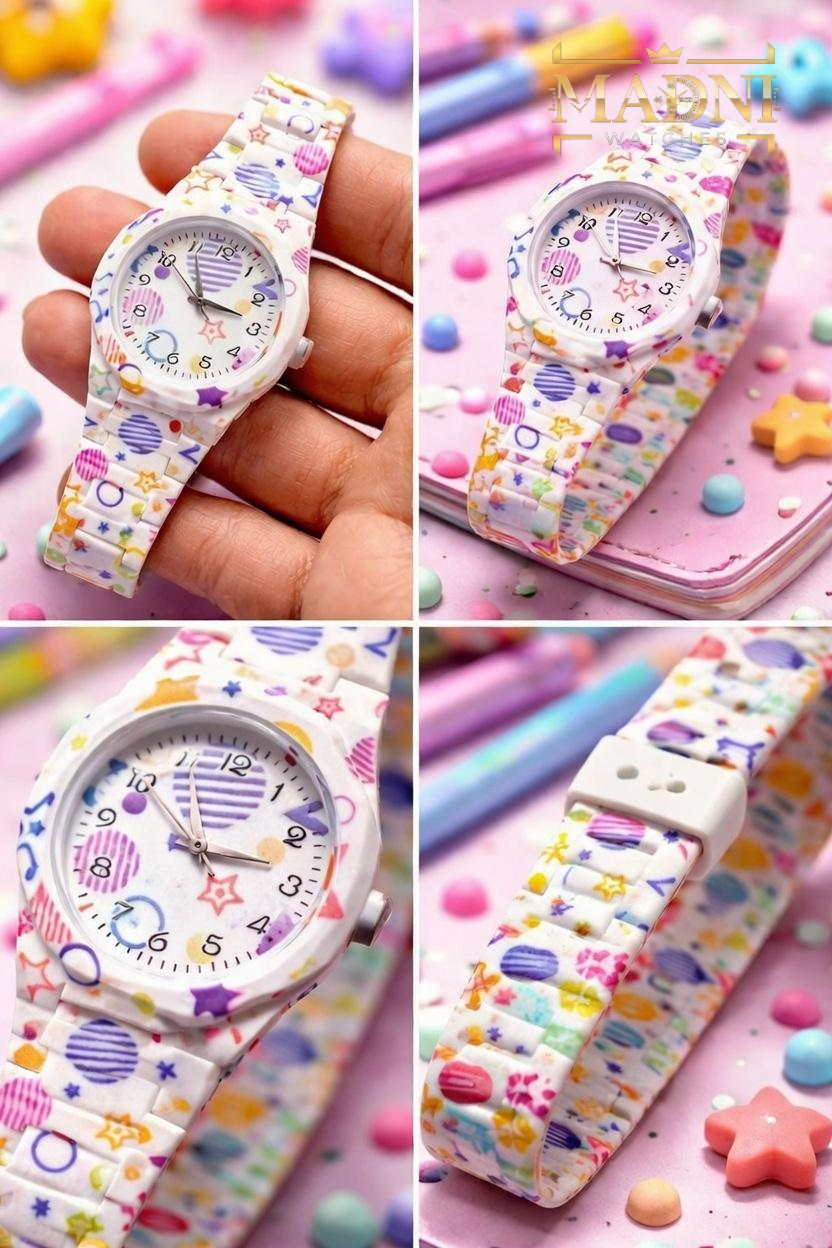 AURA Floral Print Watch – Lightweight Fiber, Butterfly Lock, Pretty Colors (Second Variants) - Madni Watches