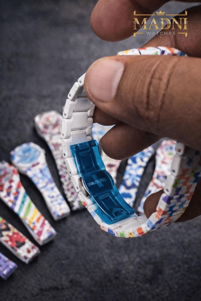 AURA Floral Print Watch – Lightweight Fiber, Butterfly Lock, Pretty Colors (Second Variants) - Madni Watches