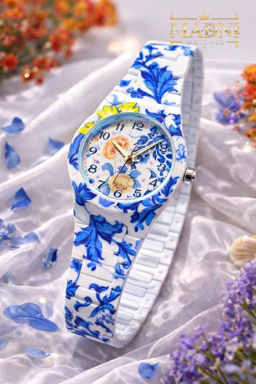 AURA Floral Print Watch – Lightweight Fiber, Butterfly Lock, Pretty Colors (Third Variants) - Madni Watches