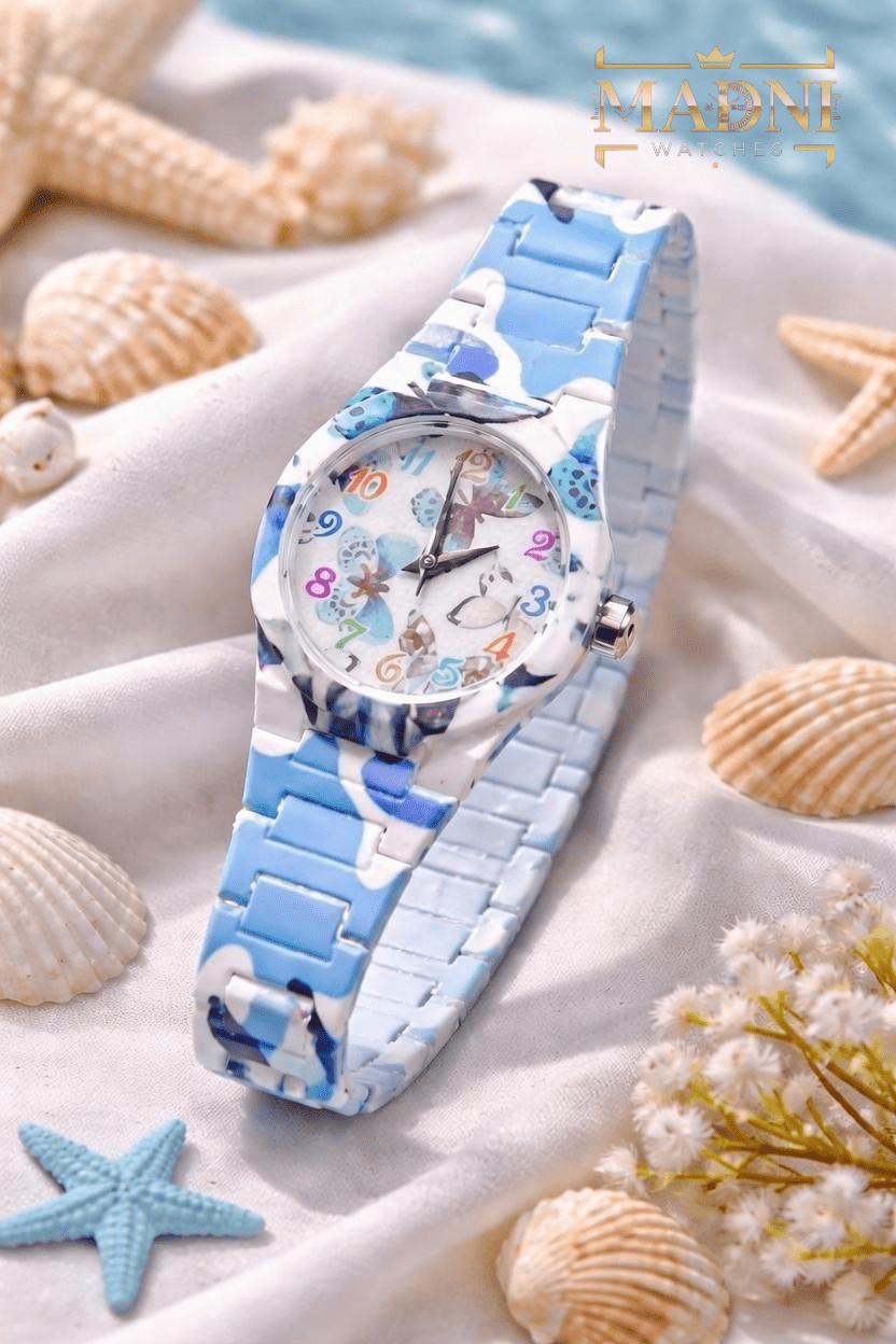 AURA Floral Print Watch – Lightweight Fiber, Butterfly Lock, Pretty Colors (Third Variants) - Madni Watches