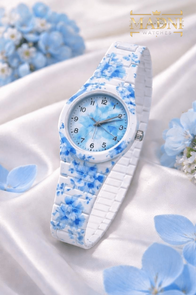 AURA Floral Print Watch – Lightweight Fiber, Butterfly Lock, Pretty Colors (Third Variants) - Madni Watches